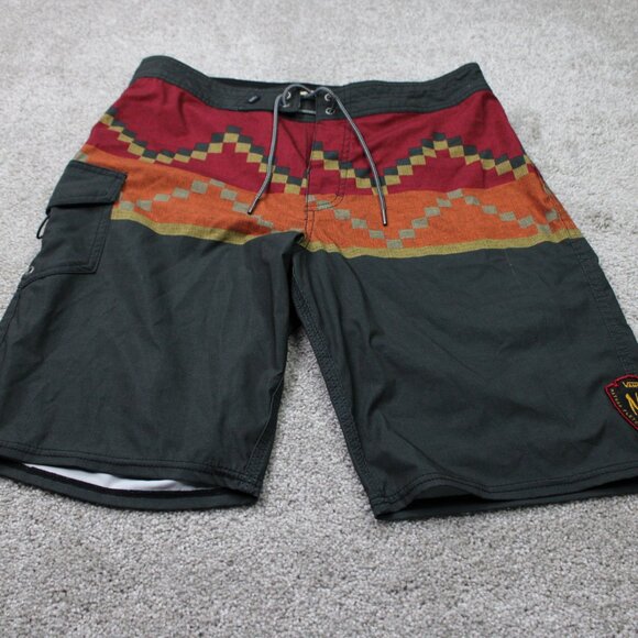 VANS x Nathan Fletcher Board Shorts Mens 32 Black Drawstring Swim Trunks Surf - Picture 2 of 11